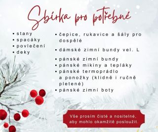 🧣❤️ SBÍRKA PRO POTŘEBNÉ – POMŮŽETE? Zima je tady a mnozí ji bohužel nemají kde přečkat. Proto bych vás chtěla poprosit o...